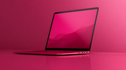 Vibrant pink laptop on a matching background. Sleek design, modern technology.