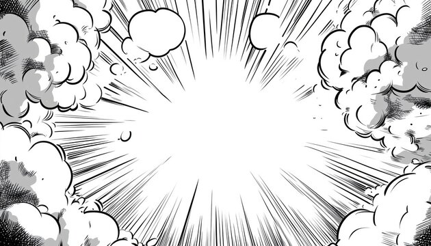 Hand-Drawn Template Of A Manga Comic Book Page Featuring Speed S And Speech Bubbles. Get Creative With This Blank Page!