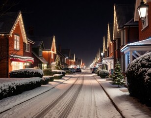 Obraz premium Snowy Street with Christmas Lights