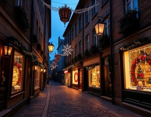 Fototapeta premium Warm Glow in a Festive Winter Street