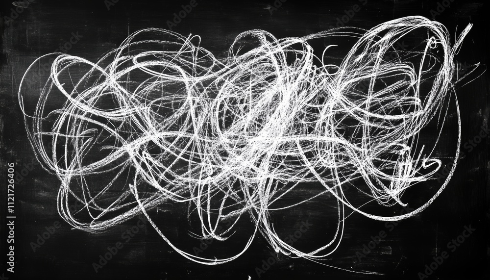 Poster chalk scribbles on black background with shabby white texture: monochrome stain element with rusted 