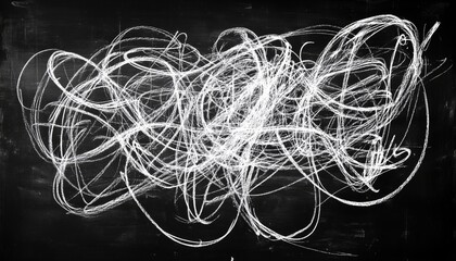 Chalk Scribbles On Black Background With Shabby White Texture: Monochrome Stain Element With Rusted Effect In Digitally Generated Image.