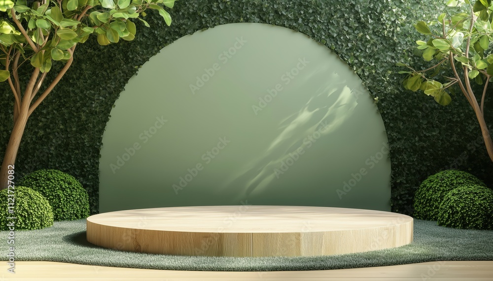 Poster nature-themed empty space mockup podium in 3d rendering for product display featuring an empty space