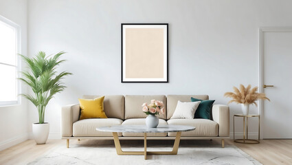 Frame & poster mockup in Boho style interior. 3d illustration