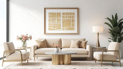 Frame & poster mockup in Boho style interior. 3d illustration