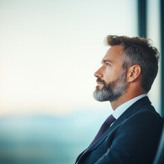 Fototapeta premium Thoughtful businessman gazing out the window.