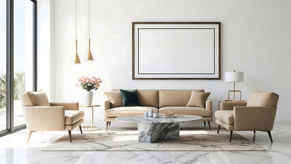 Frame & poster mockup in Boho style interior. 3d illustration