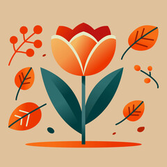 Flat illustration design of autumn flowers. autumn leaves background. abstract art floral design. Abstract background. Flat illustration of a simple.