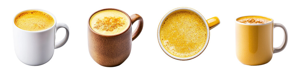 Obraz premium Warm Golden Turmeric Latte mugs frothy milk drink beverage yellow hot spice cuisine food coffee tea ceramic cup kitchen autumn winter