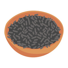 Black rice vector illustration, black rice in a bowl clipart, isolated on white background
