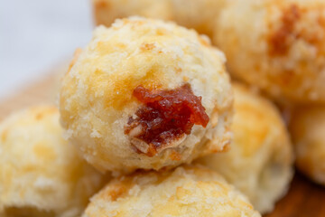 Delicious Brazilian cheese bread with a sweet guava filling.