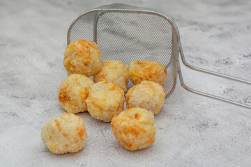 Delicious Brazilian cheese bread with a crispy golden exterior.