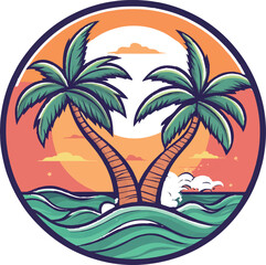 Obraz premium Sunset at the beach with palm tree