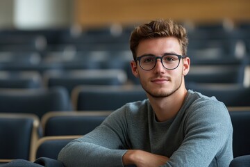 Fototapeta premium Student listens to a lecture in large auditorium