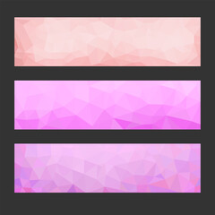 A set of banners with a low-poly abstract design. The color scheme is a gradation of pink and purple, creating a soft and feminine aesthetic.