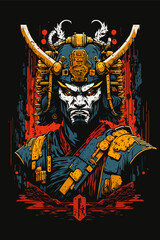 Warrior Spirit Vector. Samurai in Intense Digital Art Portrait