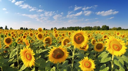 Fototapeta premium Sunflowers Bloom Brightly In A Summer Field