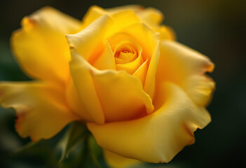 Close-up of a yellow rose petal, with soft focus and a blurred background