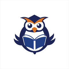 Owl Book Educational Mascot Logo Vector Illustration on white background