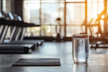 Hydration importance during workout routine gym interior fitness equipment modern environment close-up view wellness concept