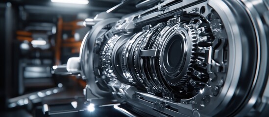 Closeup of a Shiny Silver Gearbox