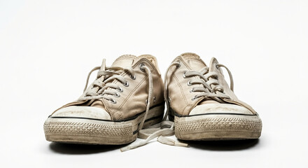 Muddy sneakers isolated on white