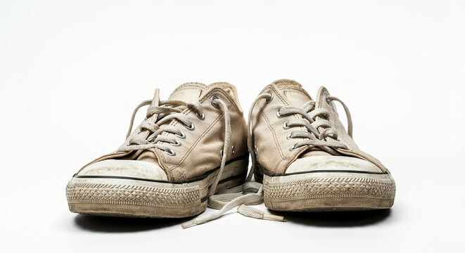 Muddy sneakers isolated on white