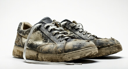 Muddy sneakers isolated on white