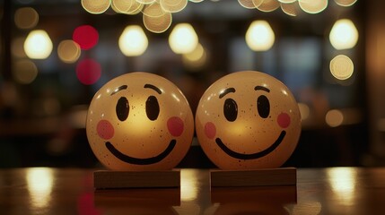 Smiling Emojis Illuminating a Cozy Night