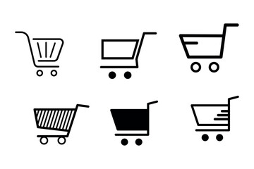 Versatile supermarket cart icons set for various marketing applications, Fun supermarket cart icons set for kids' food stores, cart, shopping, supermarket, icons, groceries, retail, purchase, basket