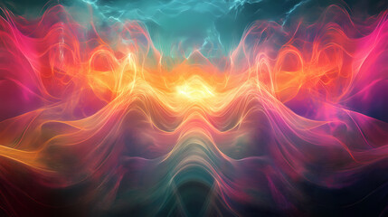 Visual representation of control stability criteria with waves and oscillations harmonizing in a vibrant abstract landscape. Harmonic. Illustration