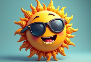 A smiling sun wearing sunglasses, symbolizing summer vibes and happiness.