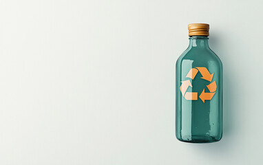 Obraz premium Eco-friendly glass bottle with a recycle symbol and wooden cap on a light background.