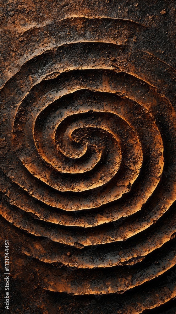 Poster a complex spiral mocha pattern emerges from the surface in warm tones, highlighting the artistry and