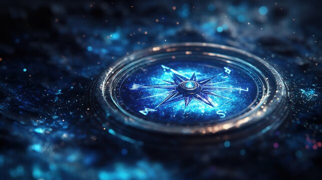 Mystical compass in cosmic space digital art sci-fi environment celestial viewpoint navigation concept
