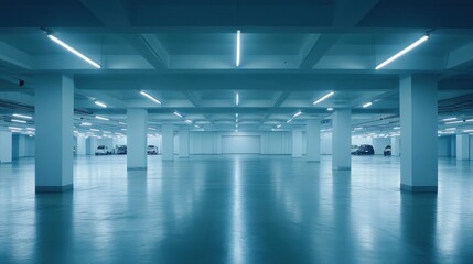 Fototapeta premium Minimalist Underground Parking Garage with Bright Lighting