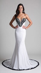 Full length gown onyx stone accents on bodice white background 