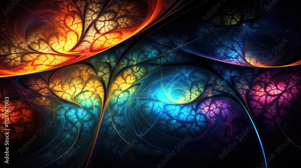 Poster abstract colorful fractal art design featuring intricate patterns