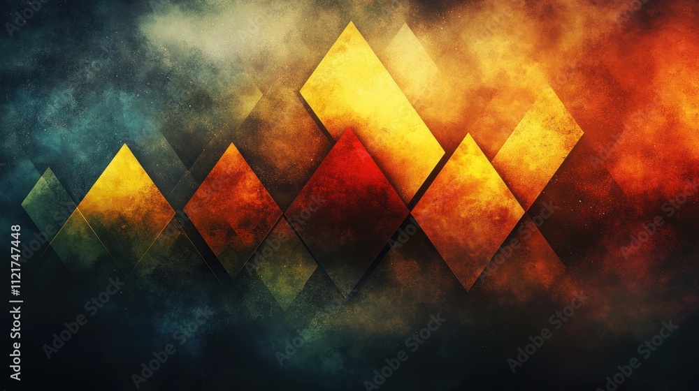 Poster abstract geometric shapes in warm colors with a smoky effect