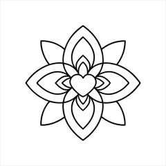 Symmetrical Heart mandala logo in vector style on white background
