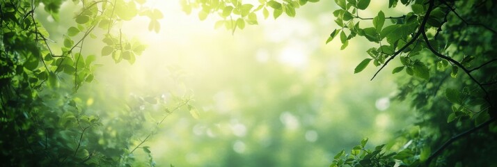 Fototapeta premium 柔らかな光に包まれた緑豊かな森の風景を楽しむ