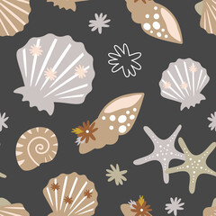 Seashells seamless pattern design. Repeat pattern