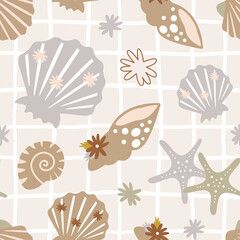 Seashells seamless pattern design. Repeat pattern