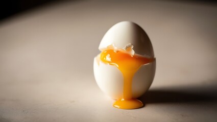Cracked egg with yolk running down the shell