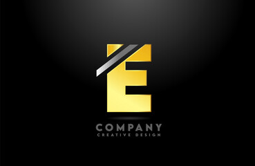 Obraz premium gold E letter alphabet logo icon design with golden yellow black colour for company and business