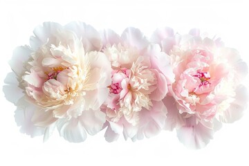 Three Pink Peonies on White Background