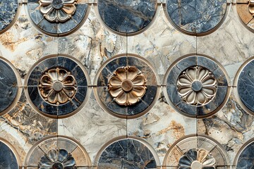 Obraz premium Intricate marble tile pattern with floral motifs.