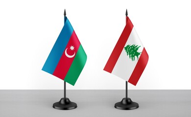Image of the table flag of Azarbaijan and Lebanon countries. White background. Close-up flags. High...
