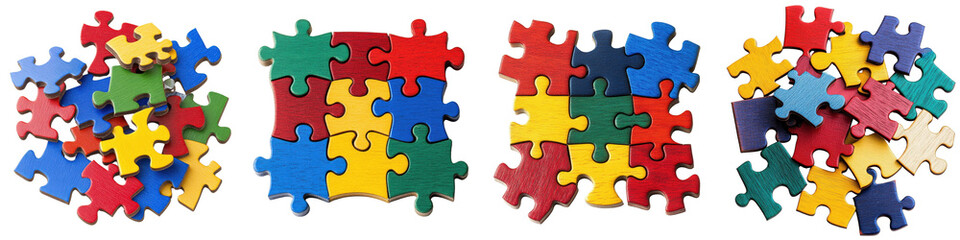 Obraz premium A Set of Bright and Playful Wooden Puzzle Pieces for Creative Projects