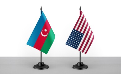 Image of the table flag of Azarbaijan and United States of America countries. White background....